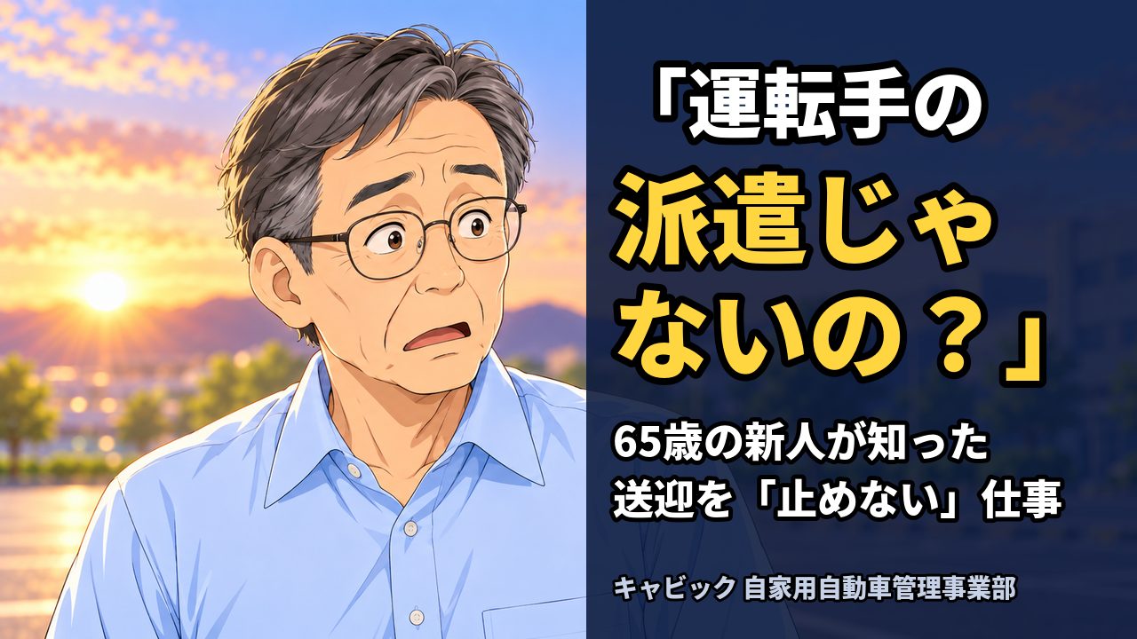 漫画動画 第1話「運転手の派遣じゃないの?」の表紙。驚いた顔の新人ドライバー